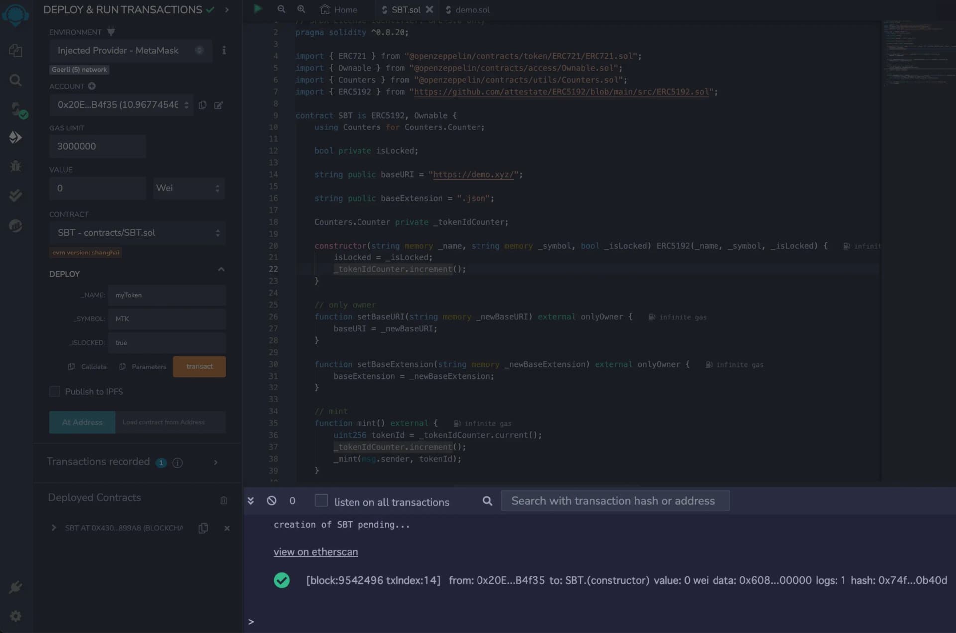 SBTのトランザクション成功